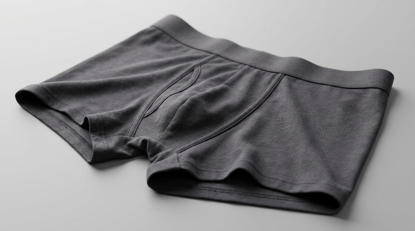 Boxer pour homme de couleur gris foncé posé à plat sur un fond neutre gris clair.