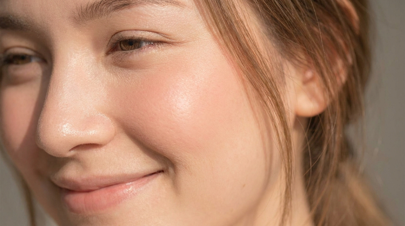 Gros plan d'une femme souriante, peau lumineuse et joues rehaussées d'un blush naturel, effet Diorskin Blush idéal.